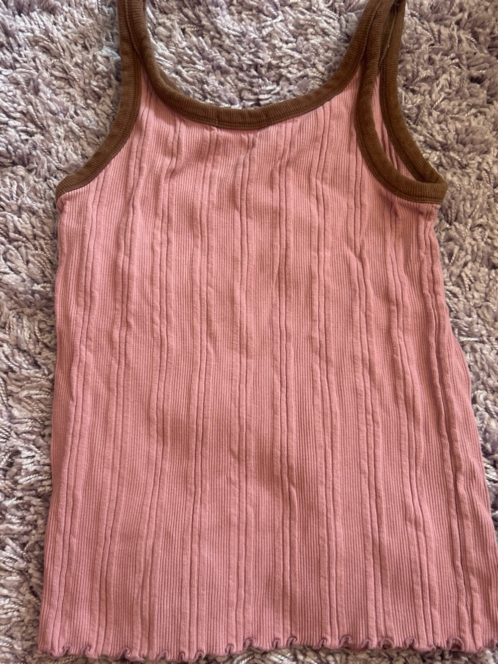 Pink Ribbed Tank with Brown Trim - - Picture 2 of 3